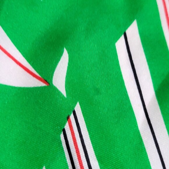 Vintage Echo Silk Scarf Green Nautical Sailboat Print Red Black Stripes As-Is - Picture 10 of 16